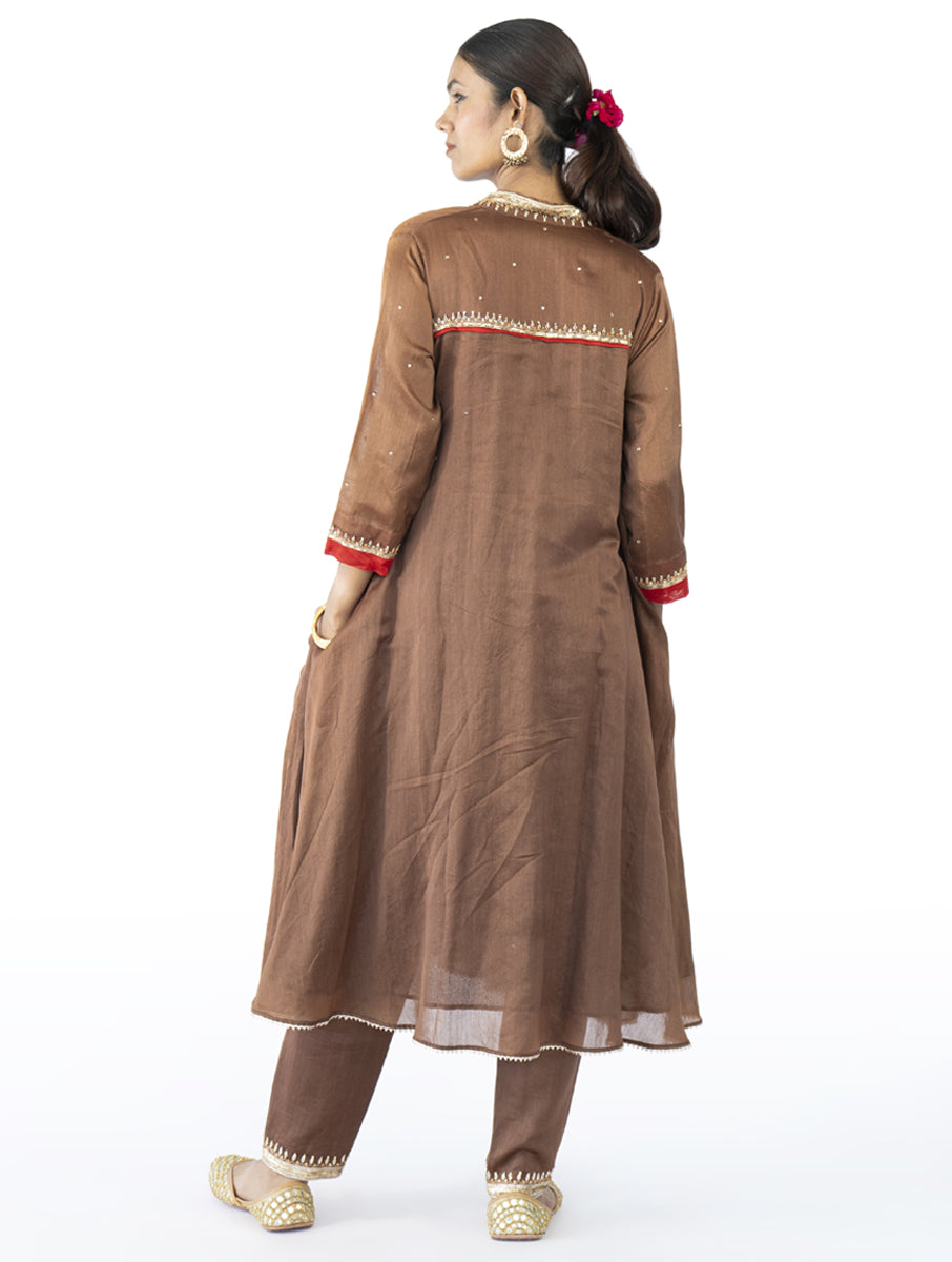 Brown Chanderi Kurta Set