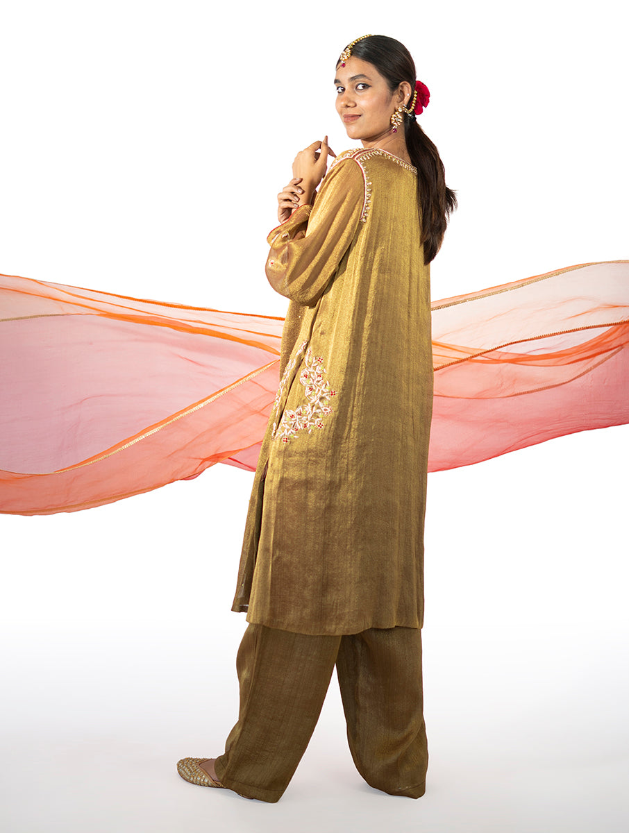 Red Tissue Kurta Set