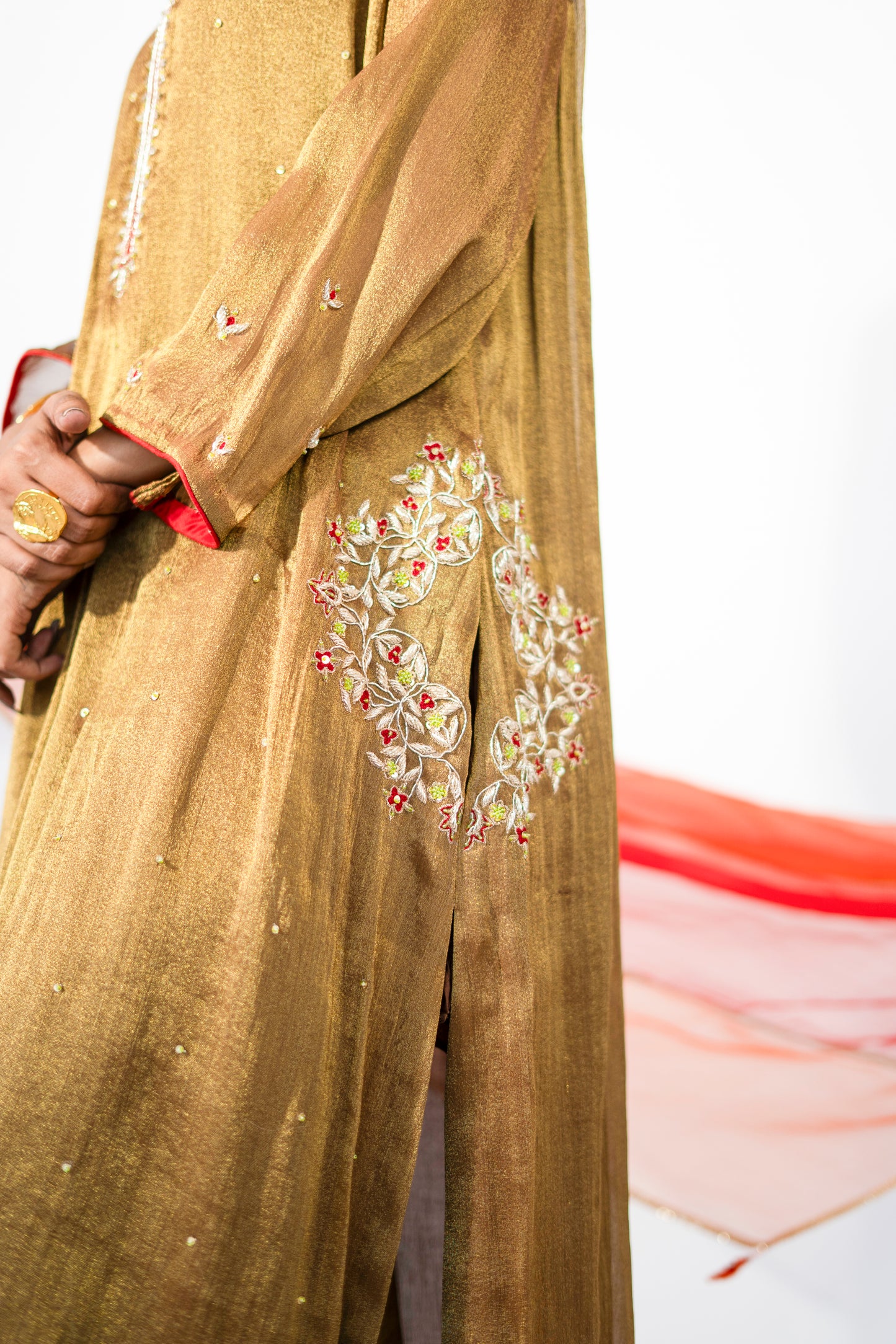 Red Tissue Kurta Set