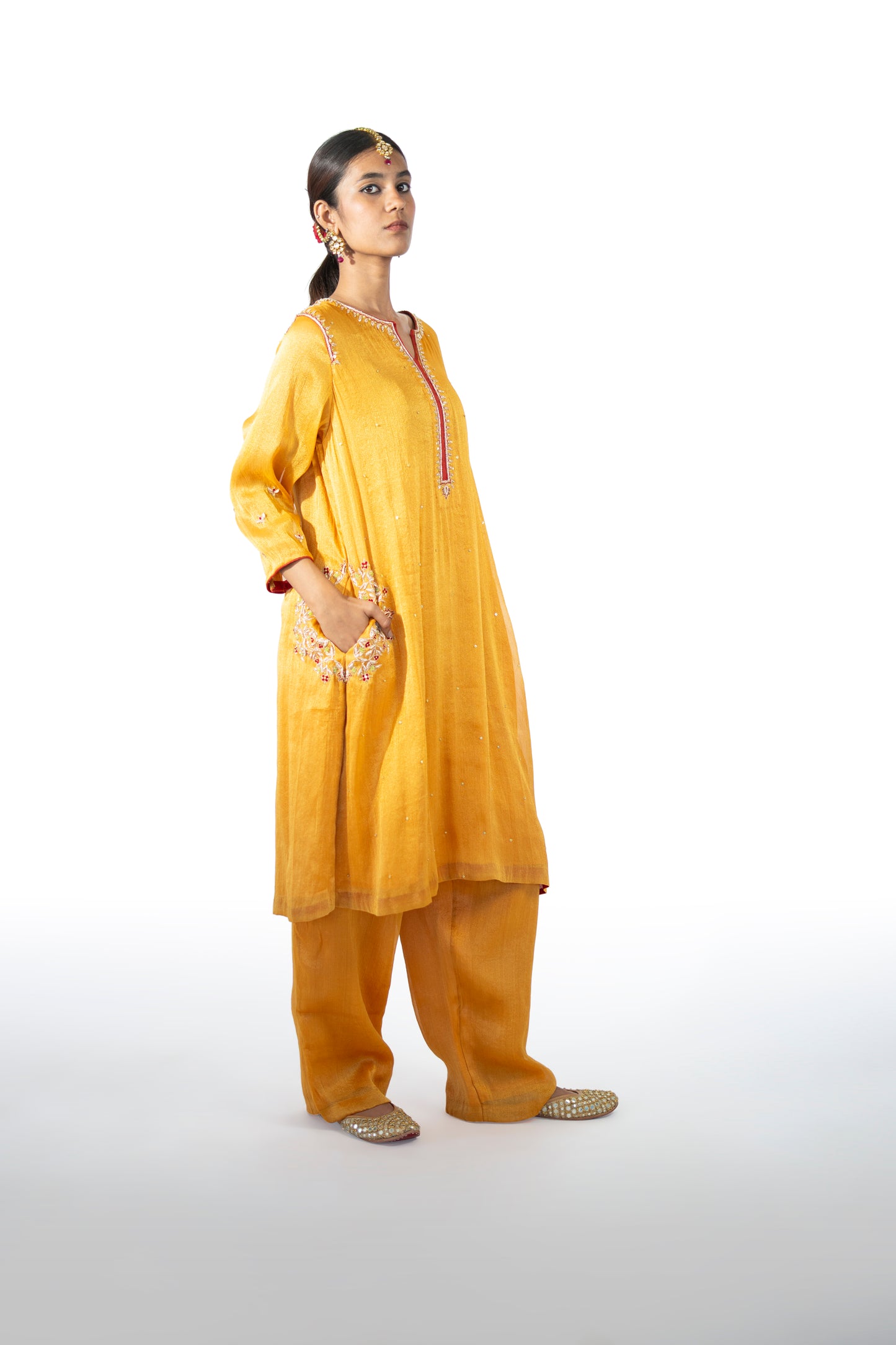 Red Tissue Kurta Set