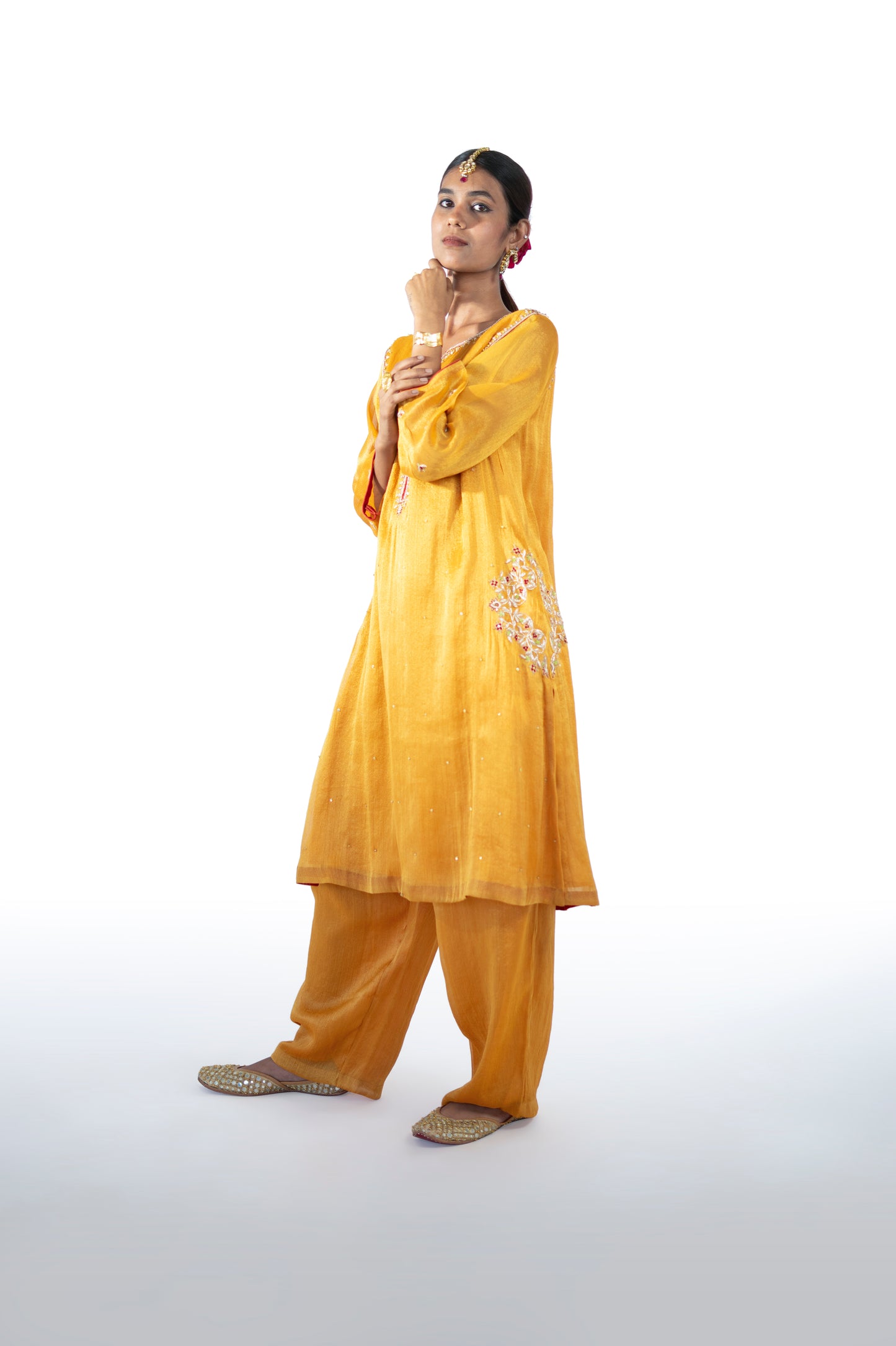 Red Tissue Kurta Set