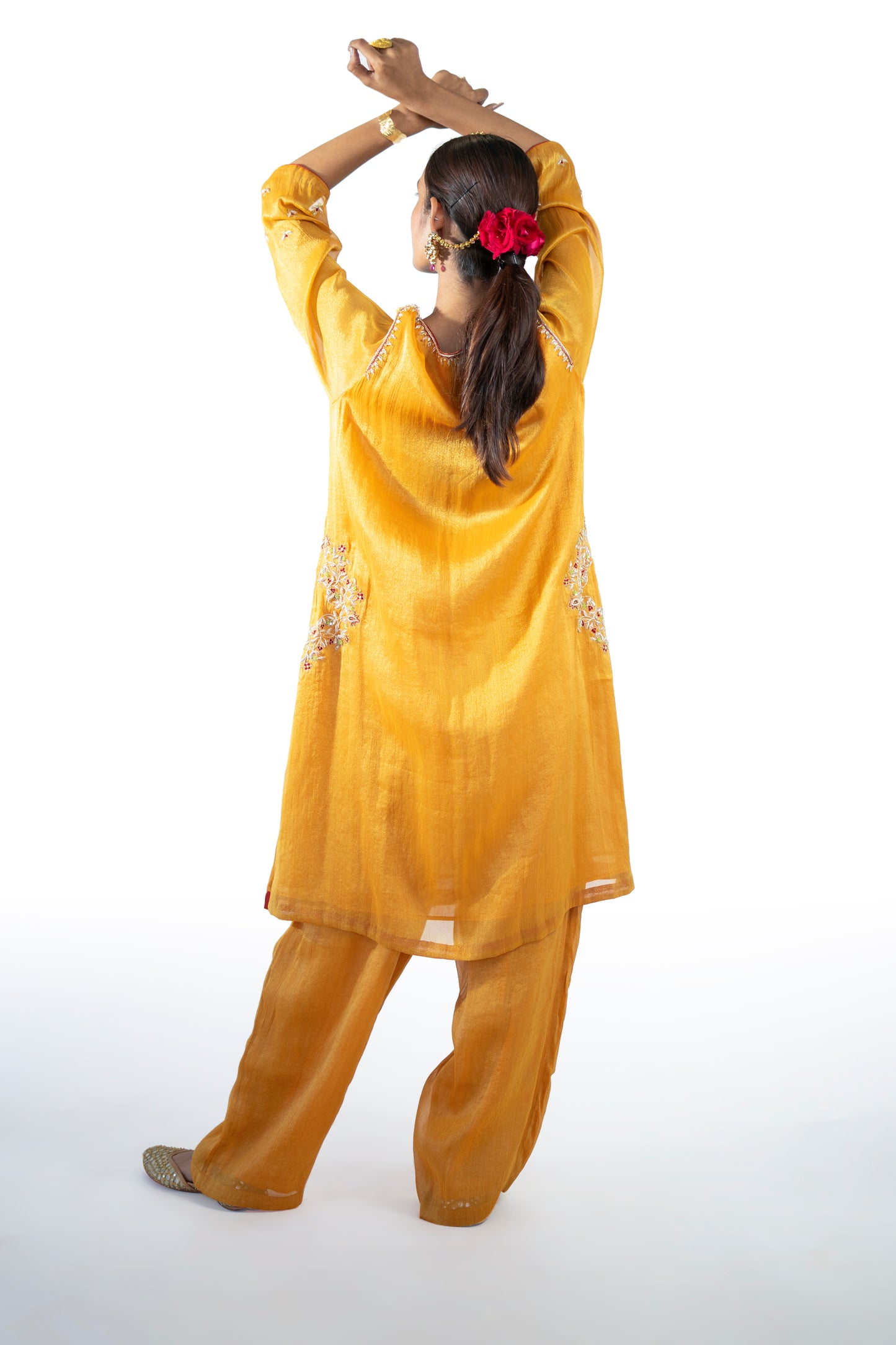 Red Tissue Kurta Set