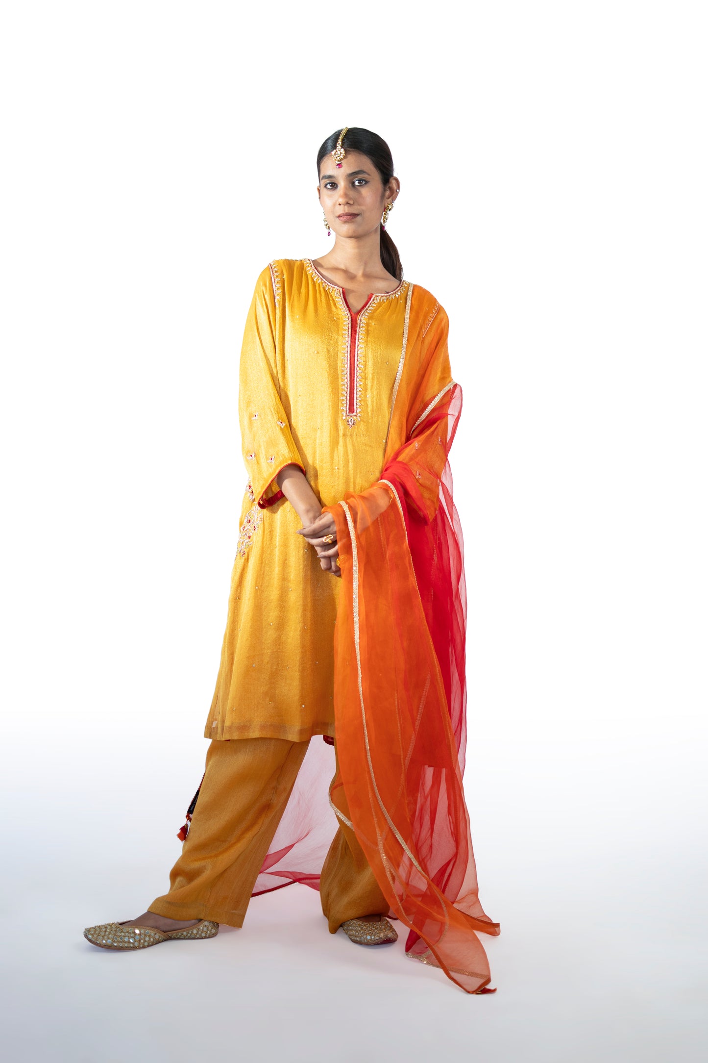 Red Tissue Kurta Set