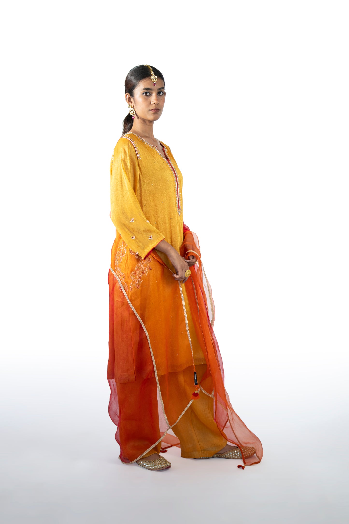 Red Tissue Kurta Set