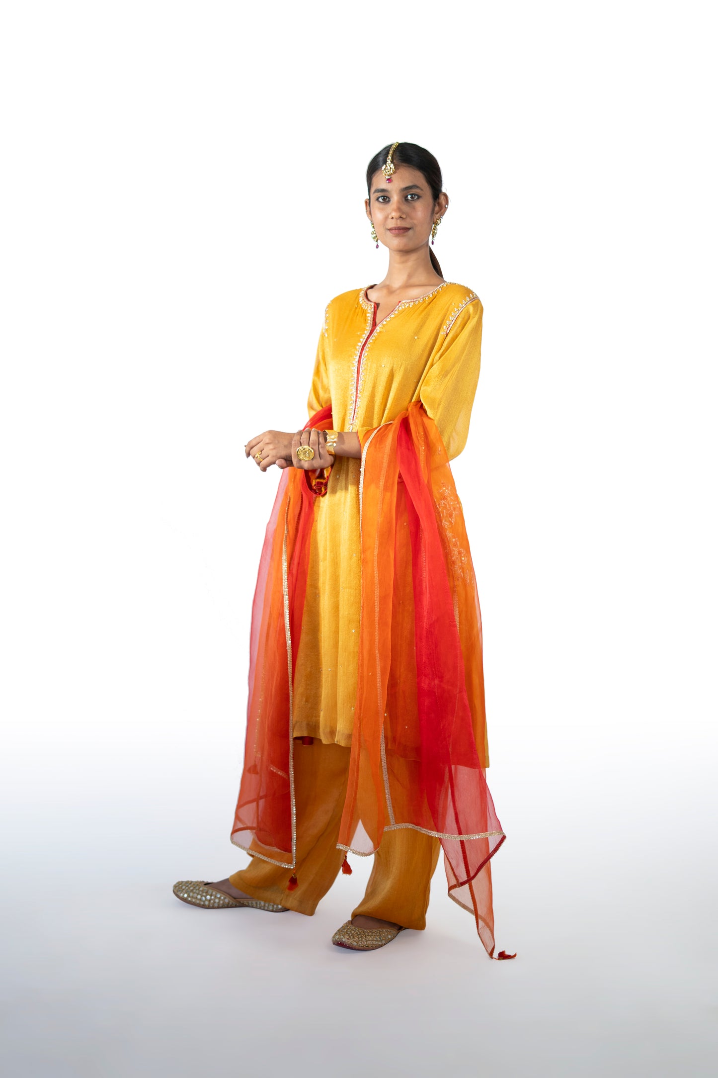 Red Tissue Kurta Set