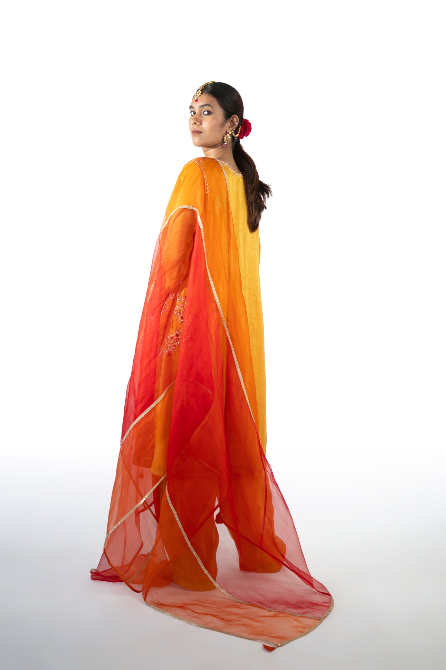 Red Tissue Kurta Set