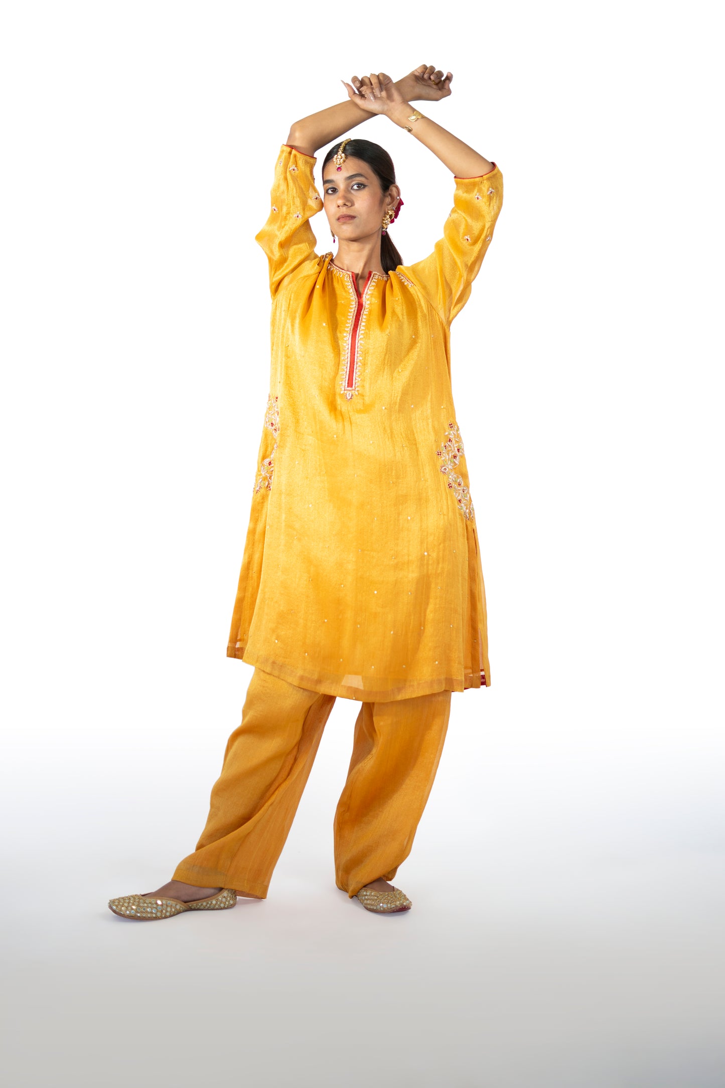 Red Tissue Kurta Set