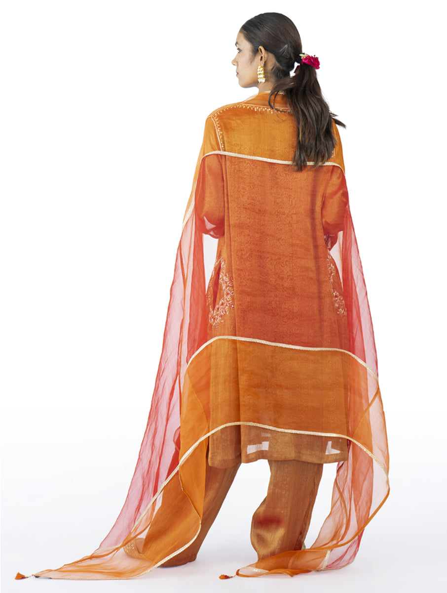 Red-Orange Organza Dupatta