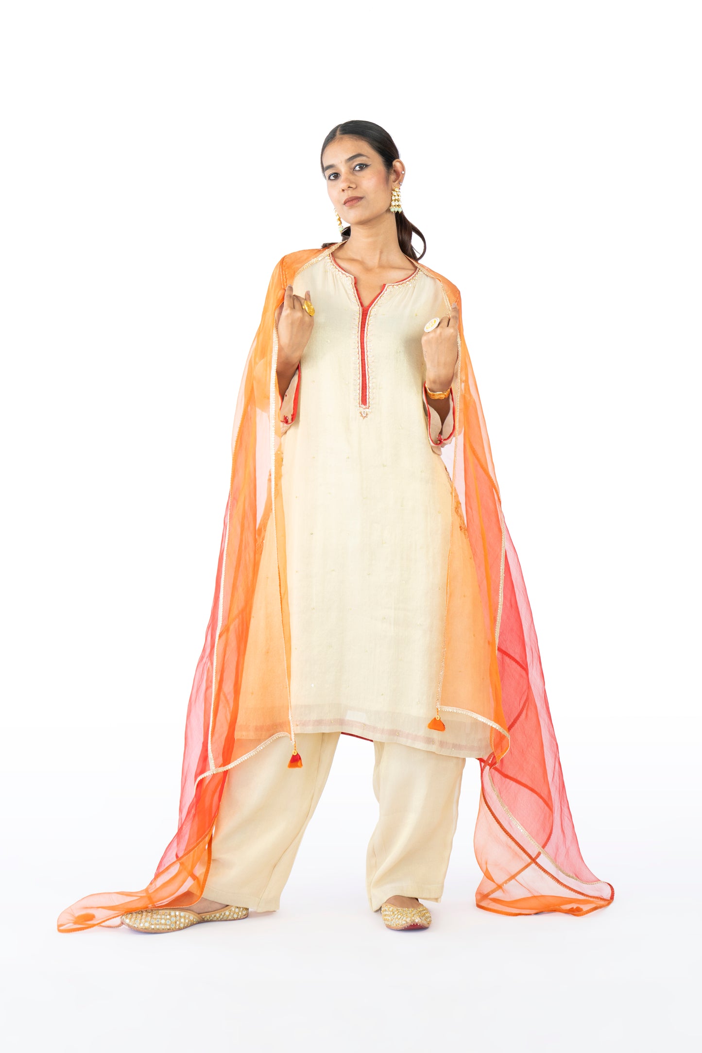 Red Tissue Kurta Set