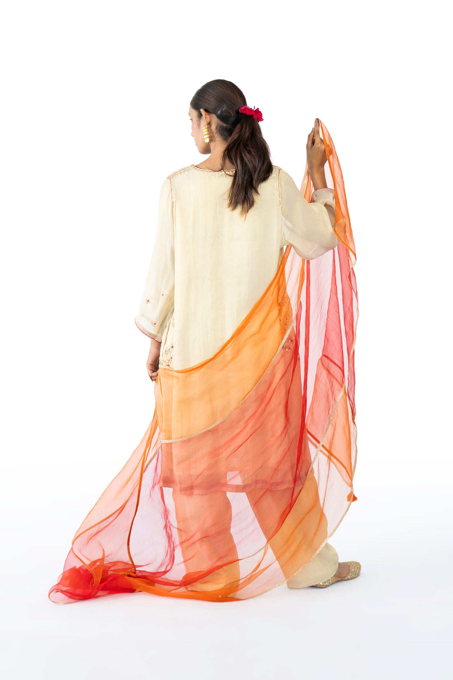 Red Tissue Kurta Set