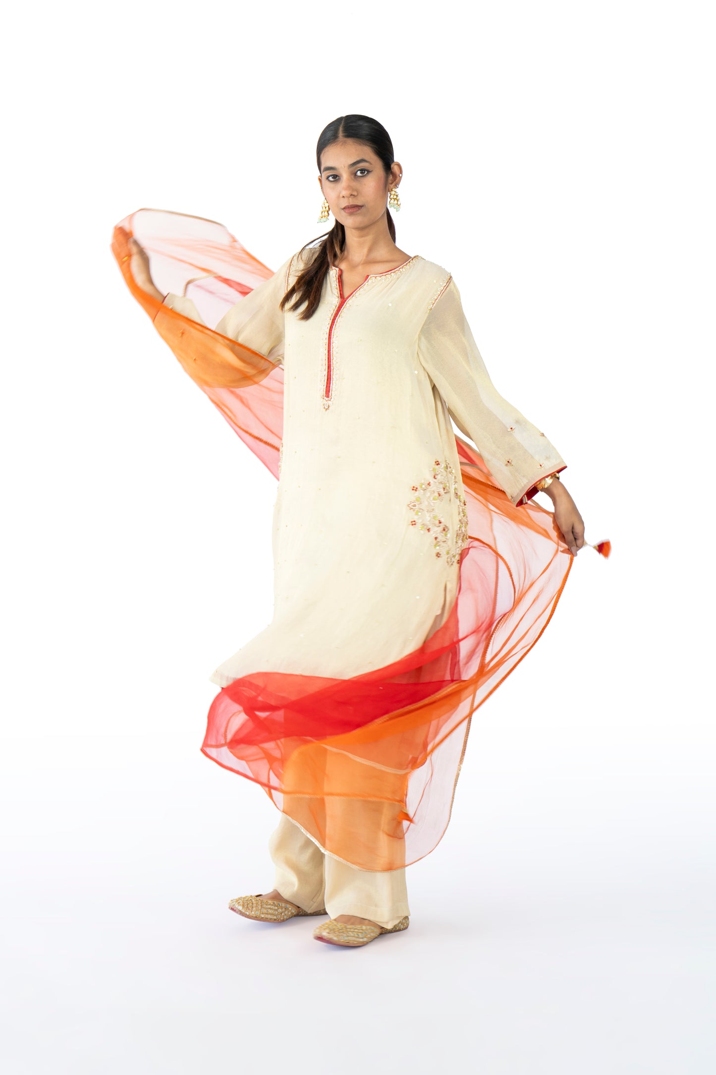 Red Tissue Kurta Set