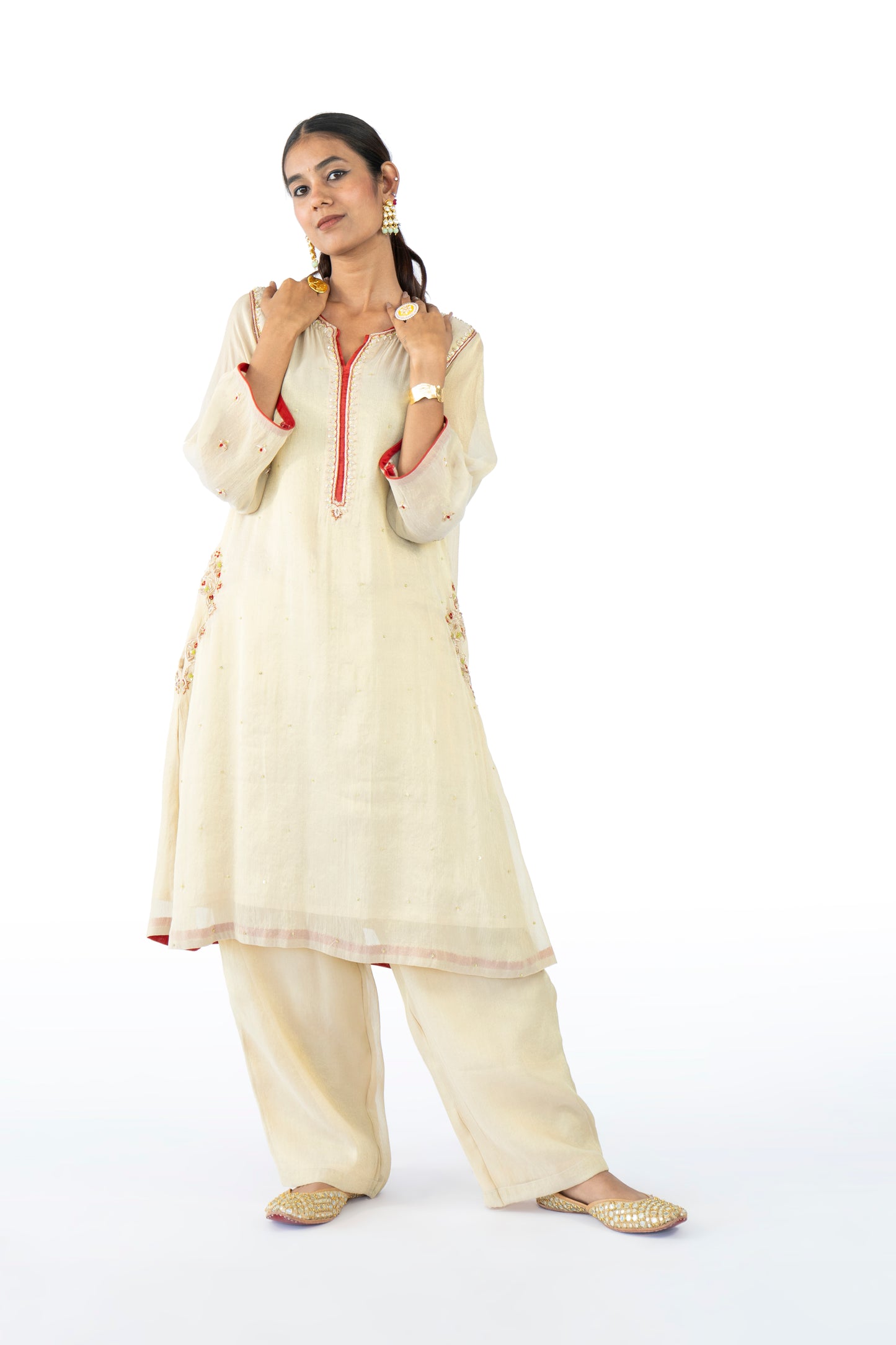 Red Tissue Kurta Set