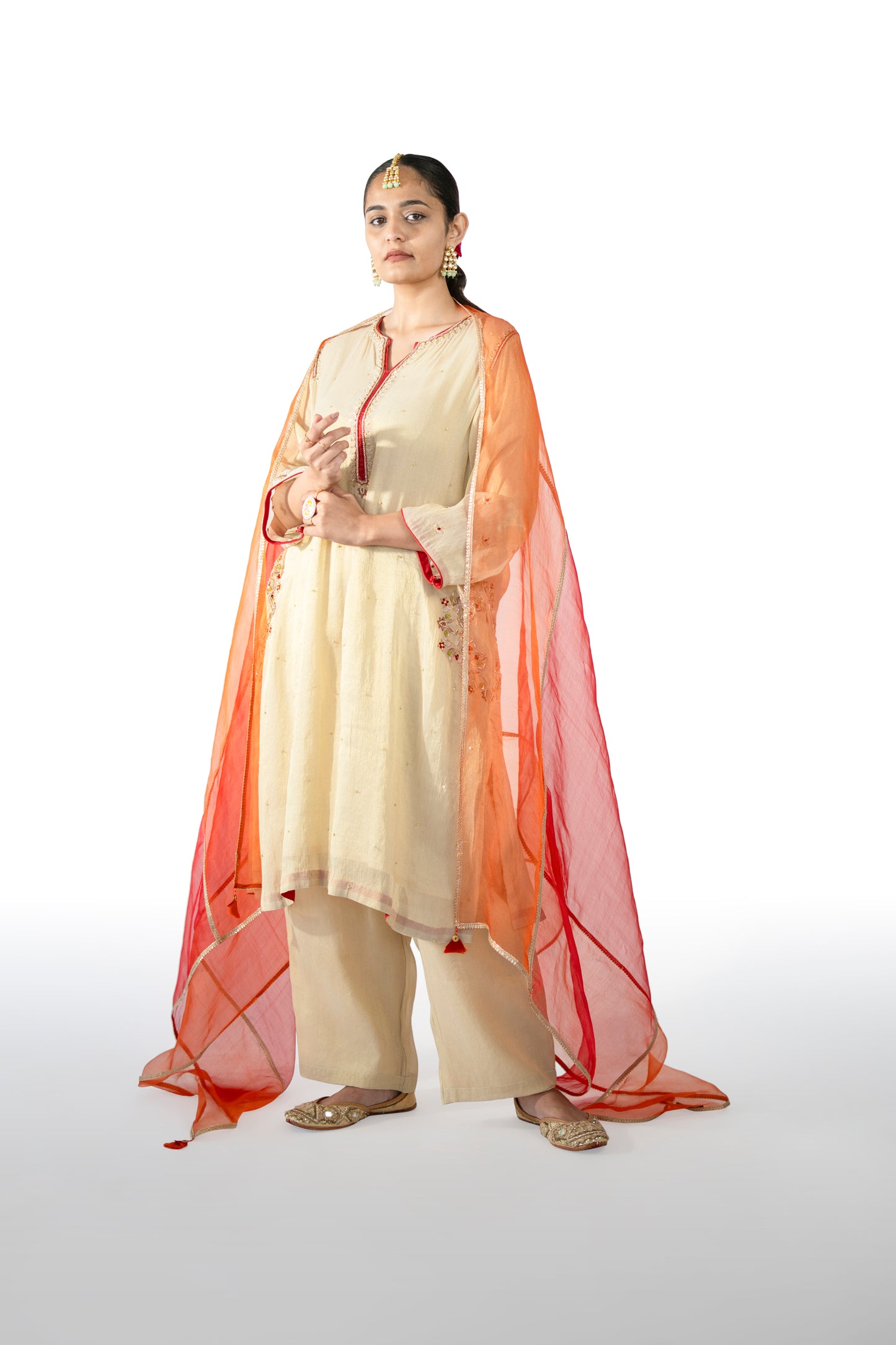 Red Tissue Kurta Set