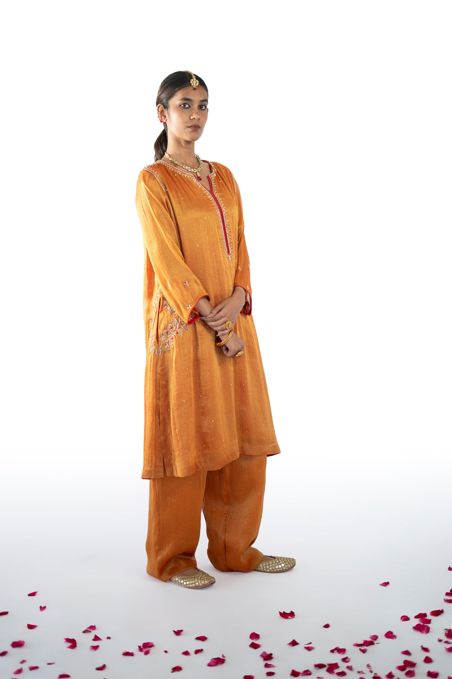 Red Tissue Kurta Set
