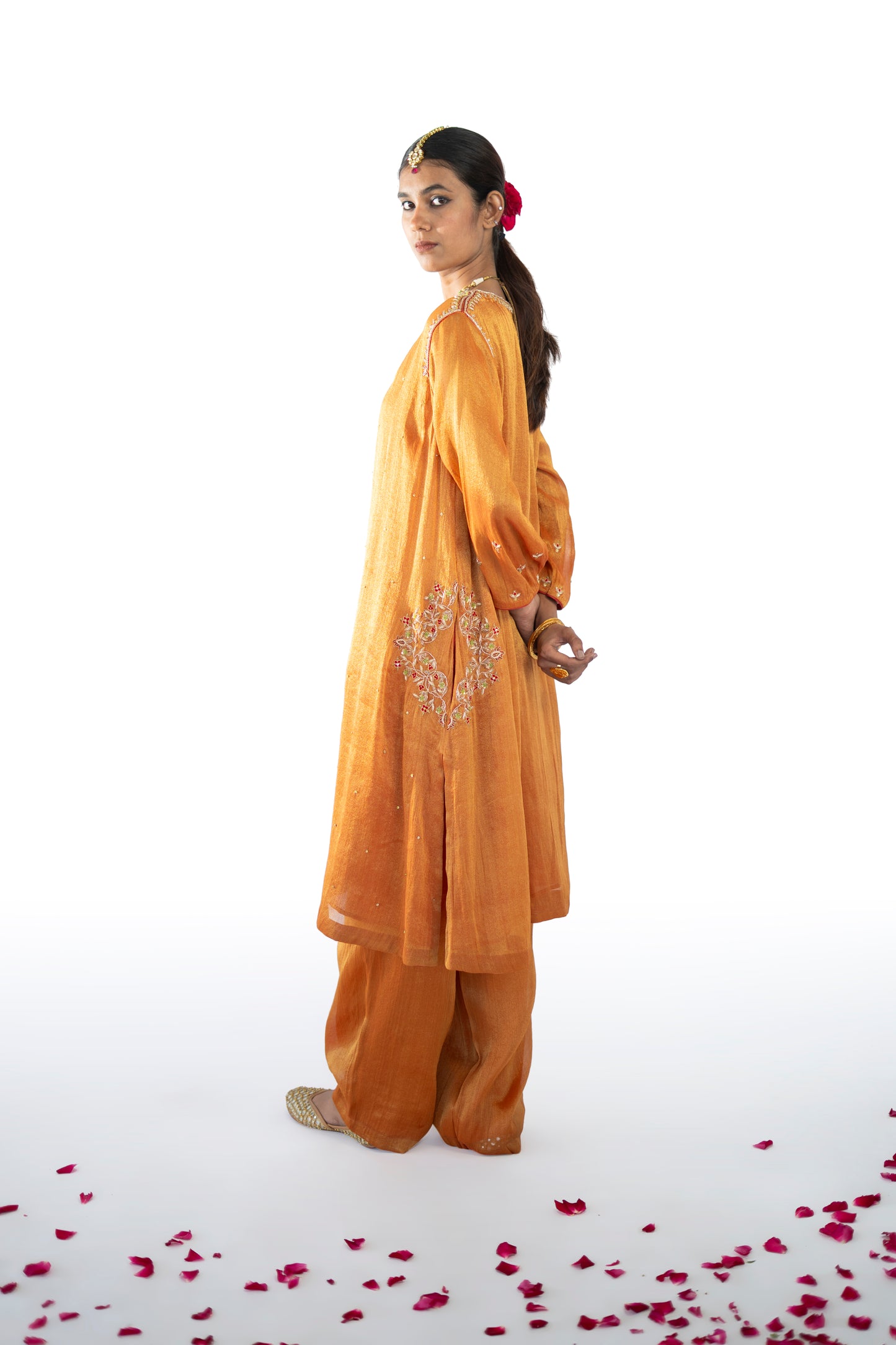 Red Tissue Kurta Set