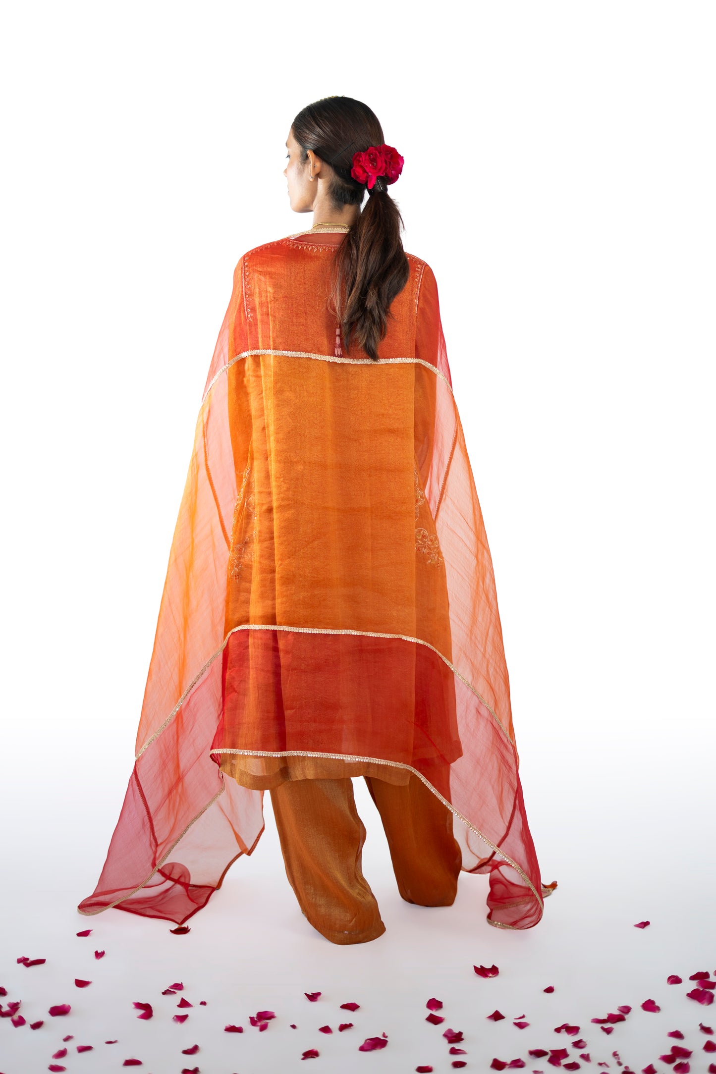 Red Tissue Kurta Set