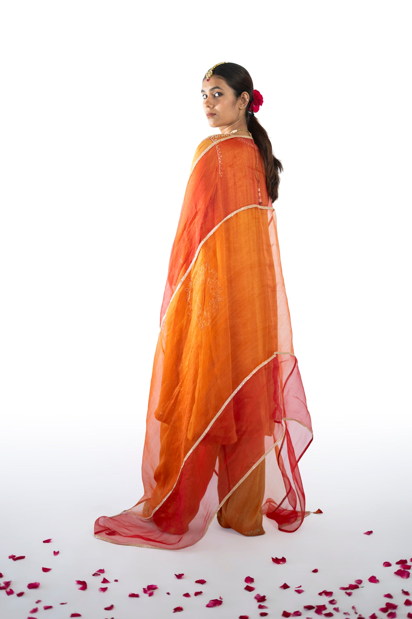 Red Tissue Kurta Set