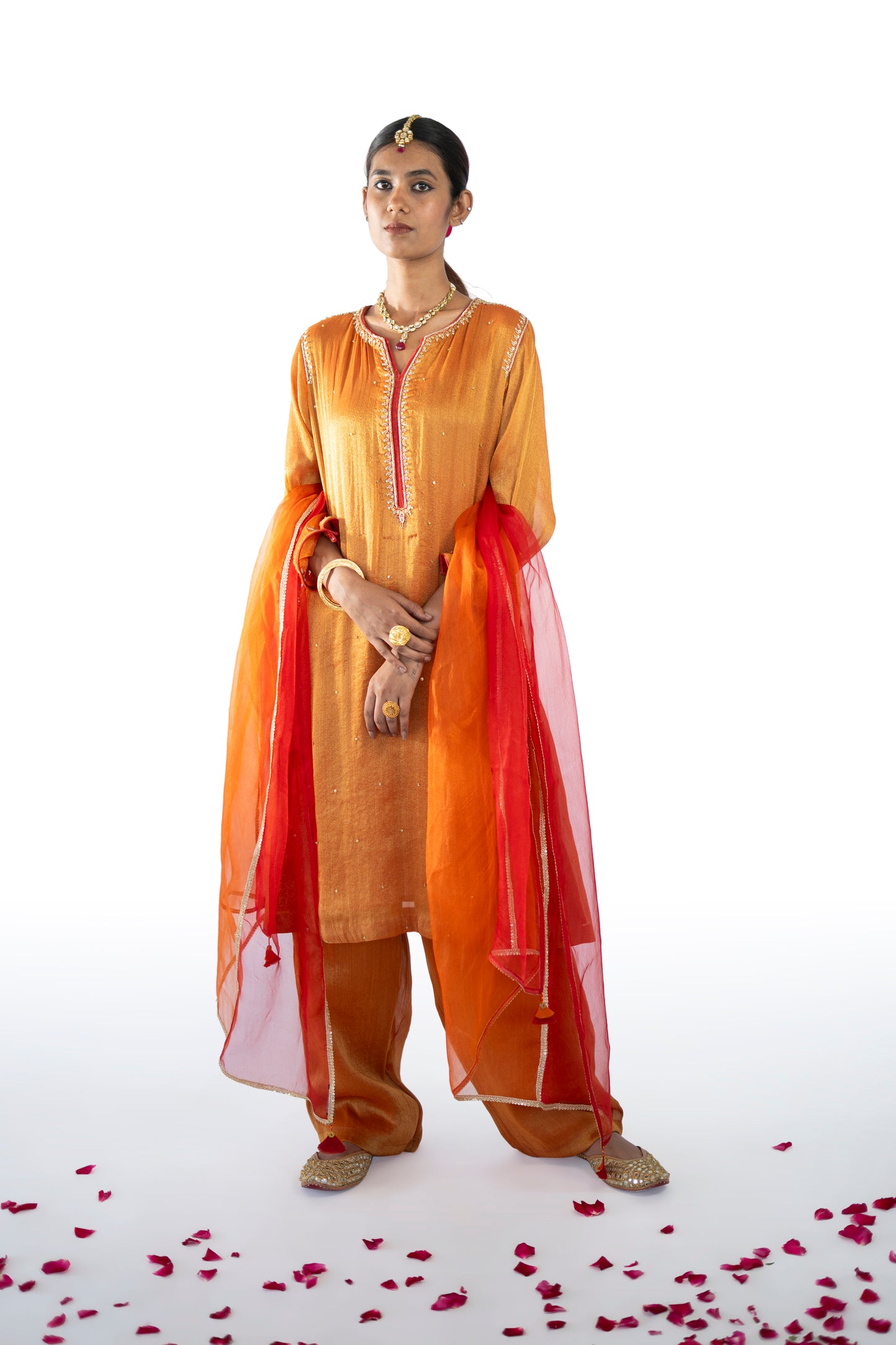 Red Tissue Kurta Set