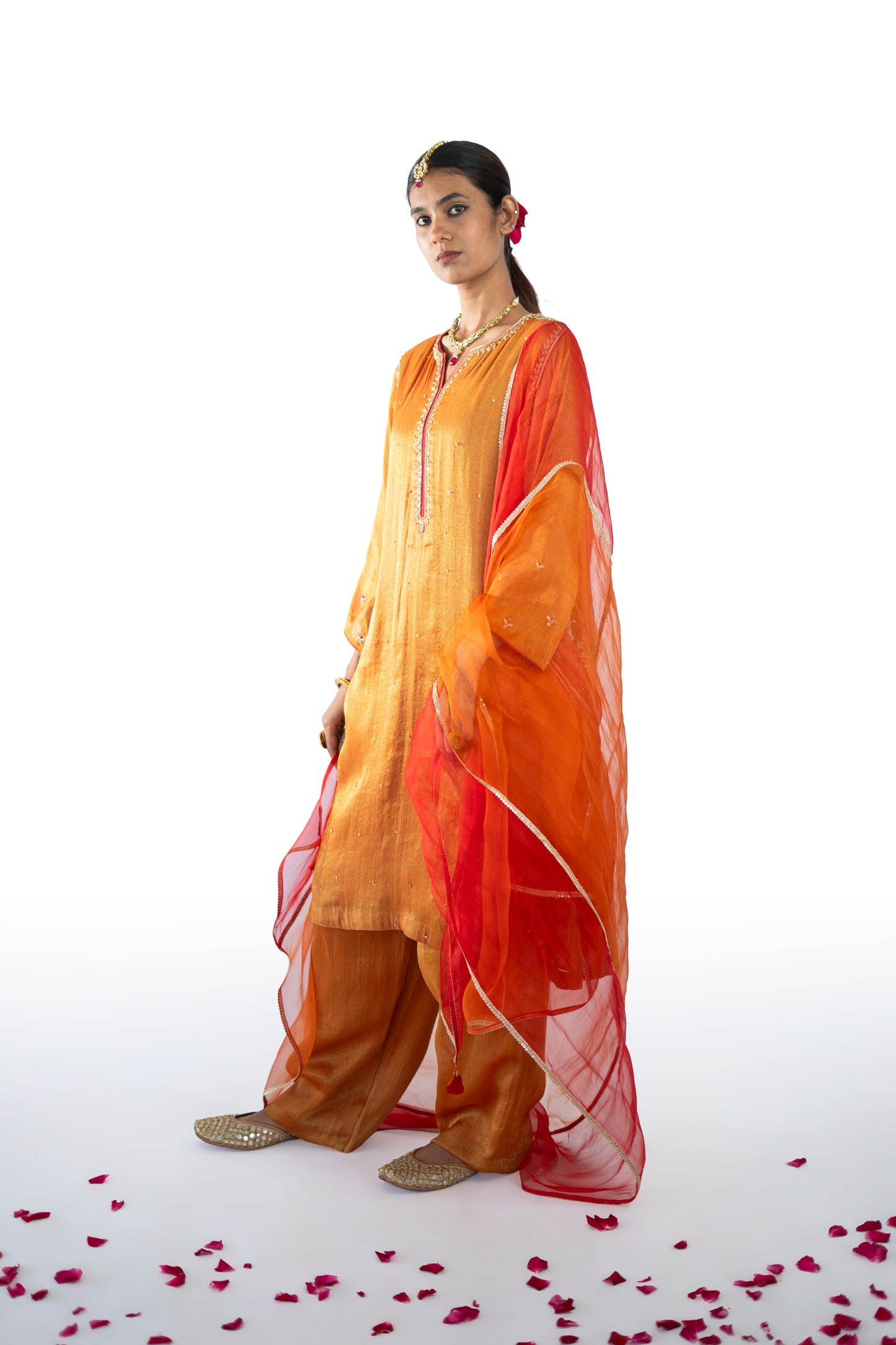 Red Tissue Kurta Set