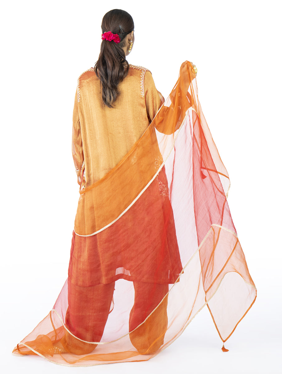 Red-Orange Organza Dupatta