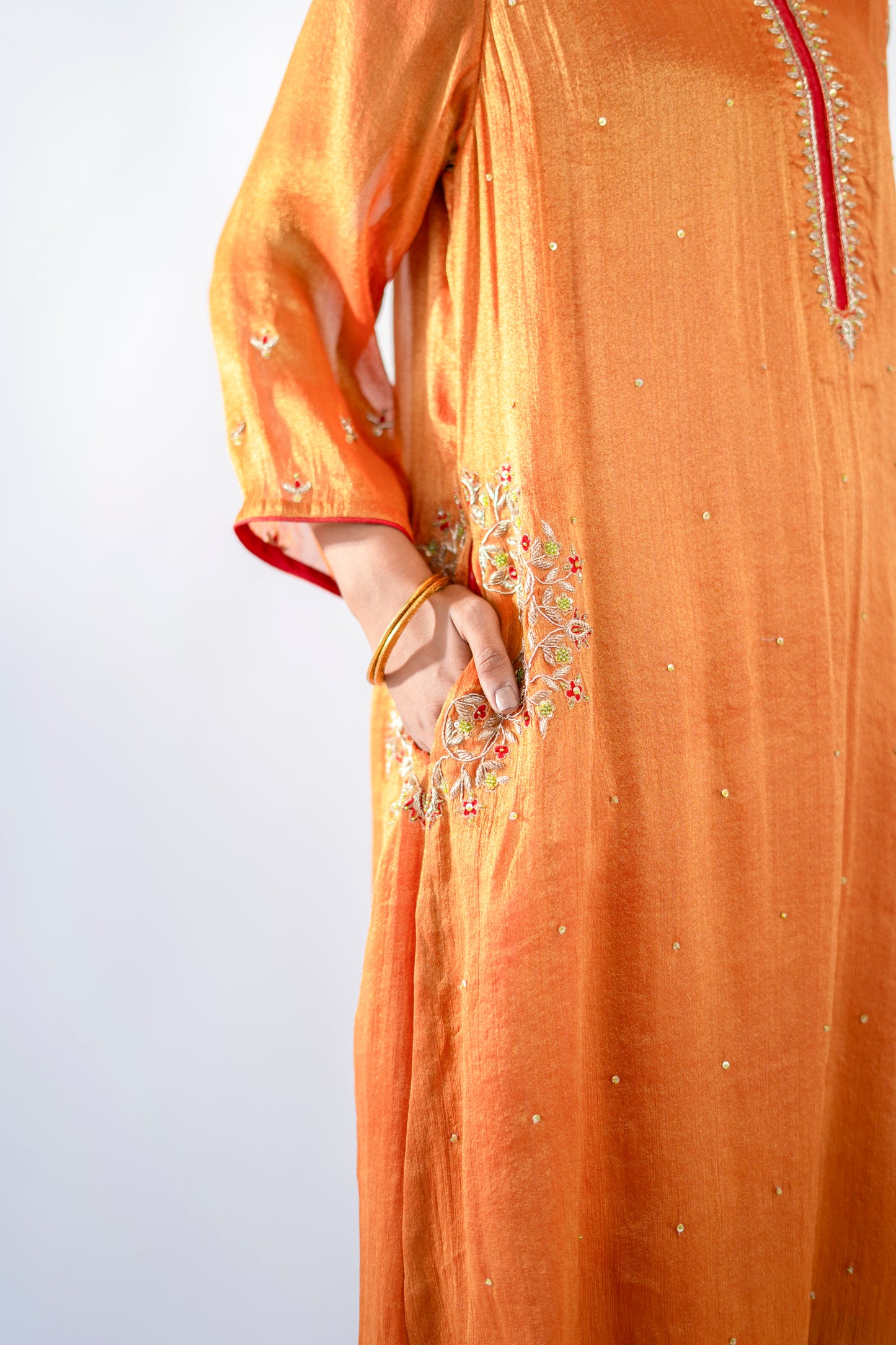 Brown Tissue Kurta Set