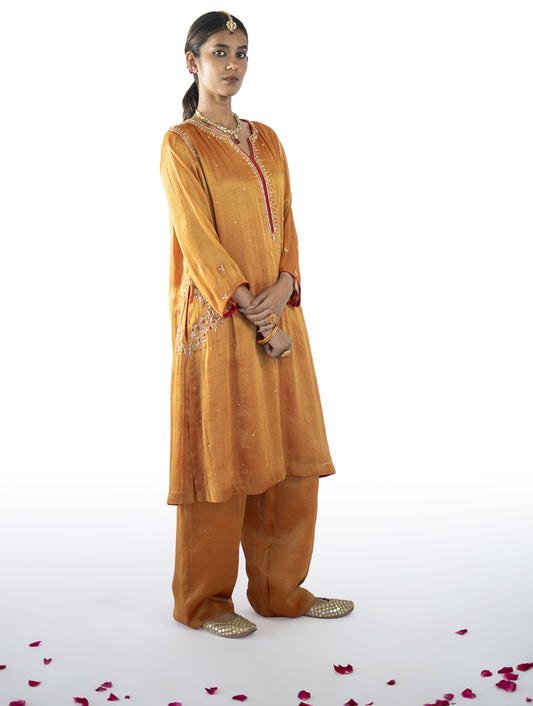 Orange Tissue Kurta Set