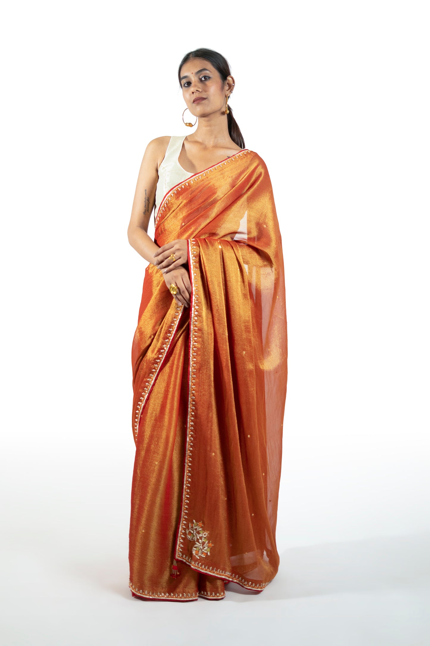 Brown Tissue Saree
