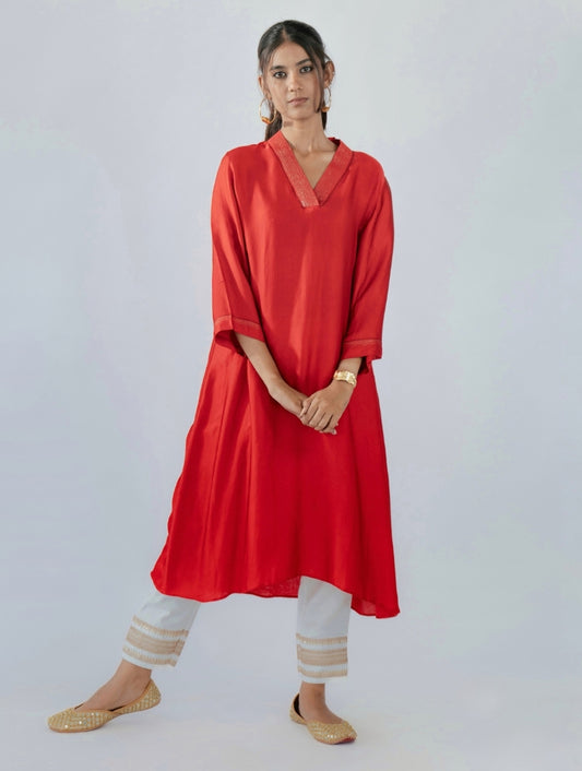 Red A-Line Kurta Set