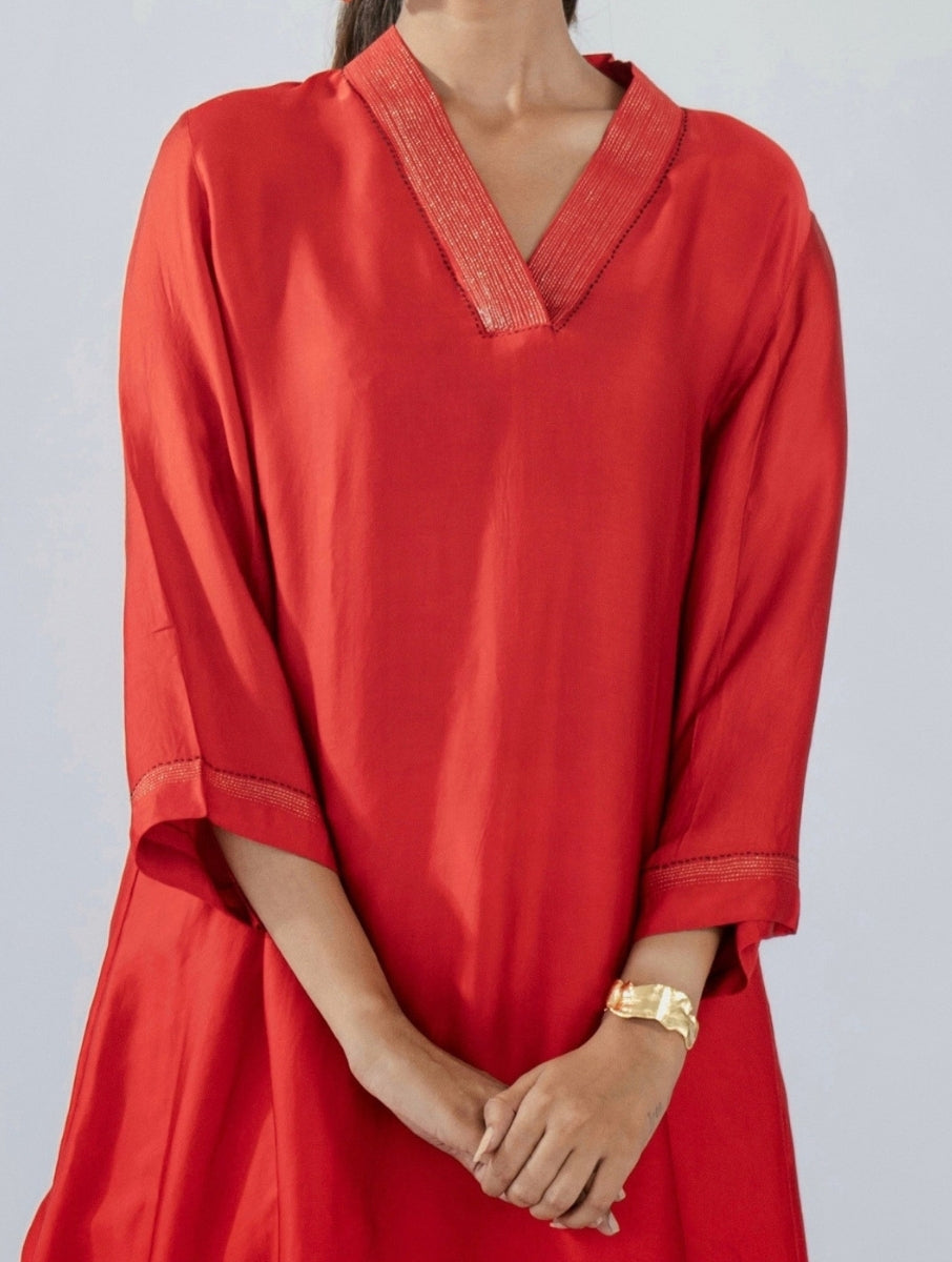 Red A-Line Kurta Set