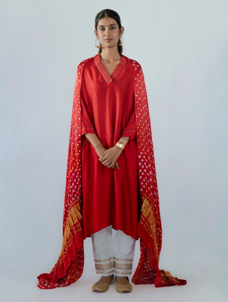 Red A-Line Kurta Set