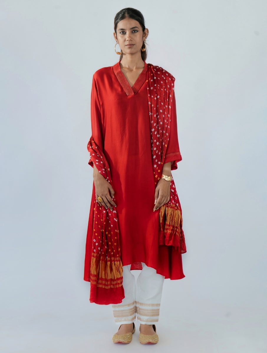Red A-Line Kurta Set