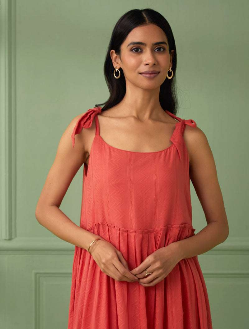 Coral Breezy Tiered Maxi Dress