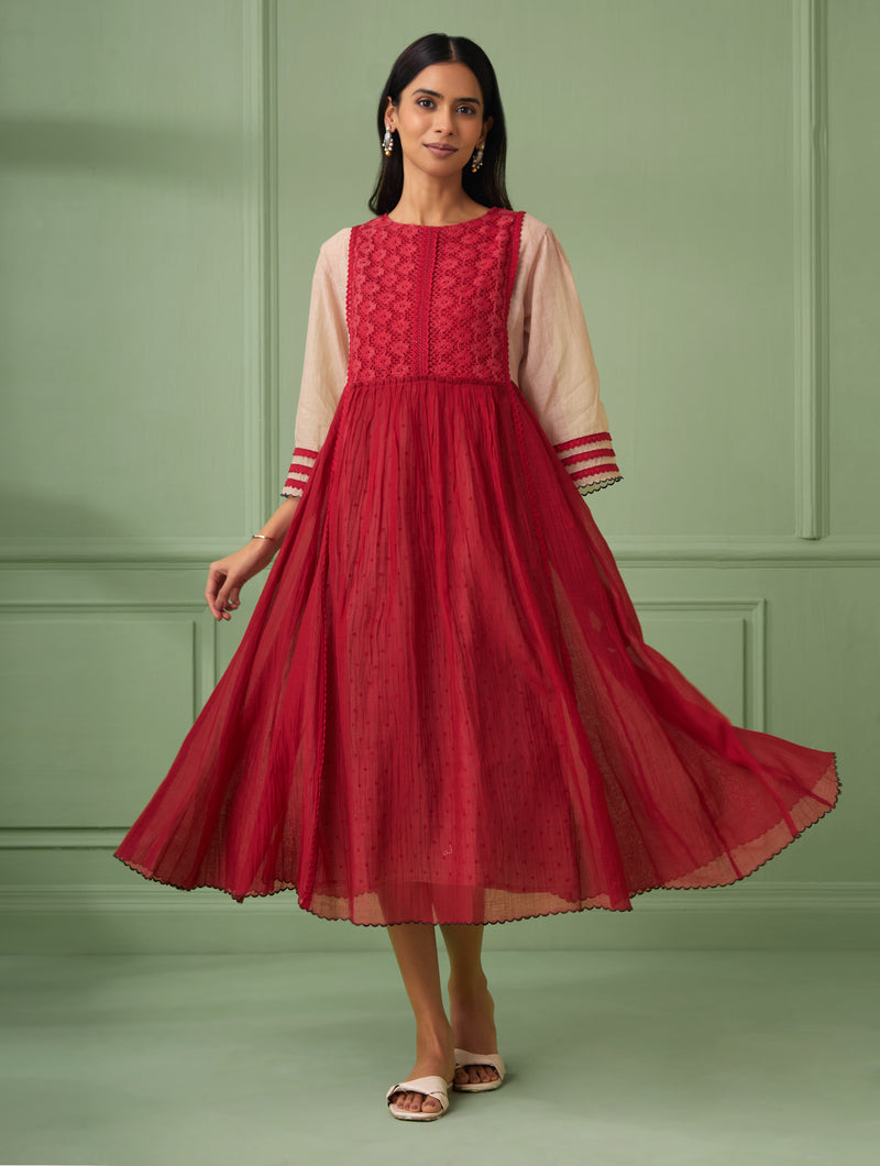 Red-Rose Maxi Dress With Slip