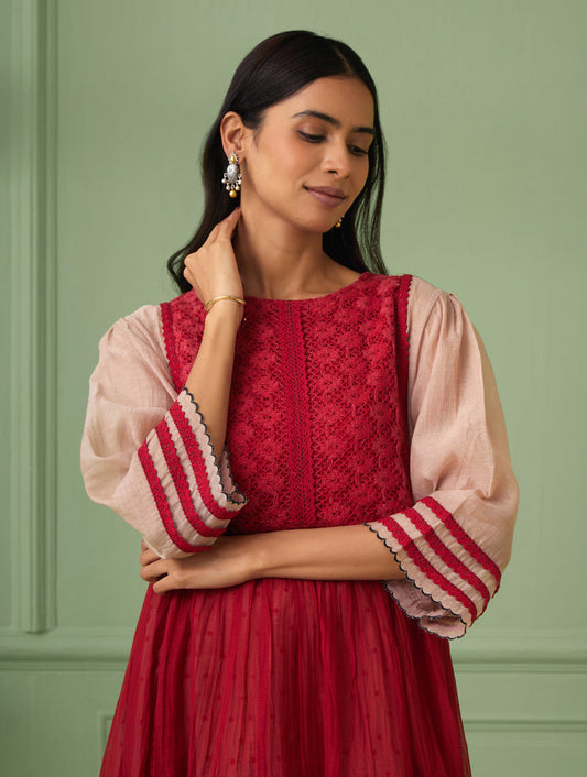 Red-Rose Maxi Dress With Slip