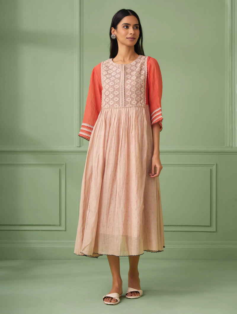Rose-Coral Maxi Dress With Slip