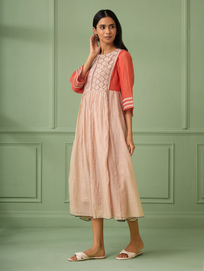 Rose-Coral Maxi Dress With Slip