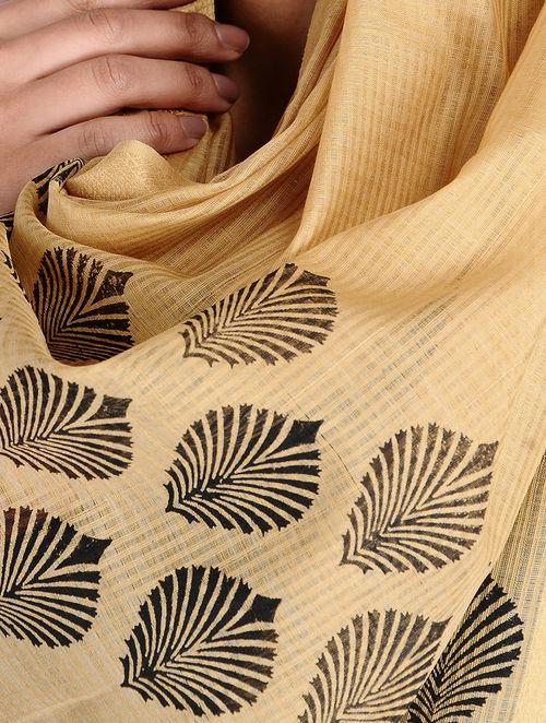 Conventionalised leaf block, black natural dye used, compliments all shades, net like weave, flowy,, COD available in India only