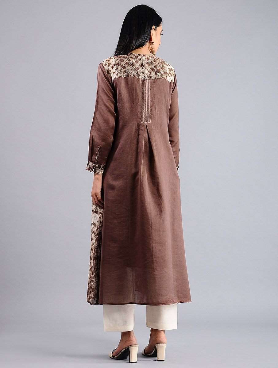 Brown shibori kurta (Set of 2) Kurta Sonal Kabra Sonal Kabra Buy Shop online premium luxury fashion clothing natural fabrics sustainable organic hand made handcrafted artisans craftsmen
