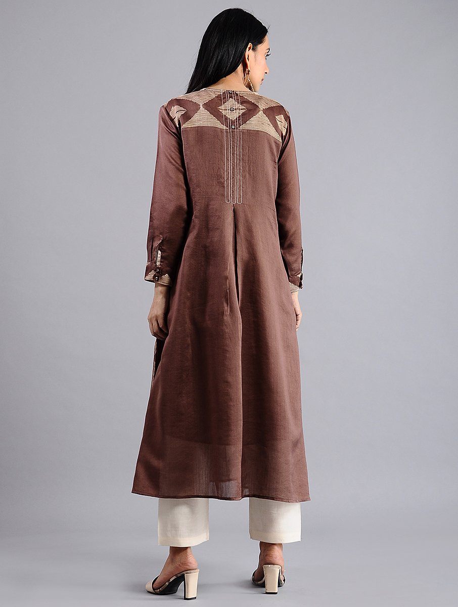 Brown shibori kurta (Set of 2) Kurta Sonal Kabra Sonal Kabra Buy Shop online premium luxury fashion clothing natural fabrics sustainable organic hand made handcrafted artisans craftsmen