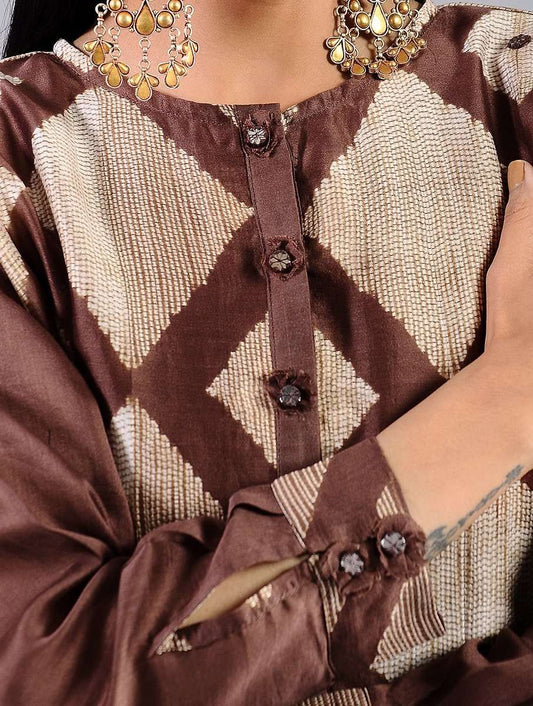 Brown shibori kurta (Set of 2) Kurta Sonal Kabra Sonal Kabra Buy Shop online premium luxury fashion clothing natural fabrics sustainable organic hand made handcrafted artisans craftsmen