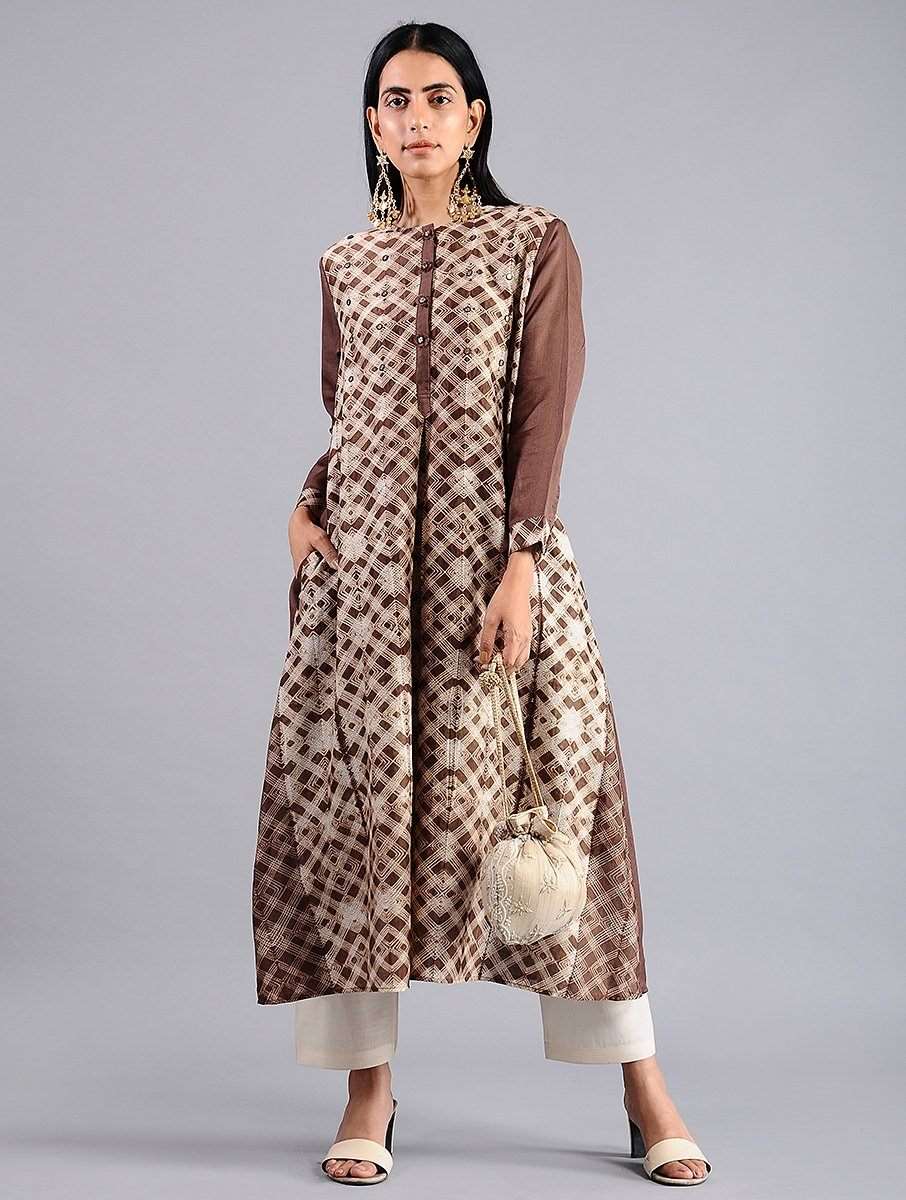 Brown shibori kurta (Set of 2) Kurta Sonal Kabra Sonal Kabra Buy Shop online premium luxury fashion clothing natural fabrics sustainable organic hand made handcrafted artisans craftsmen