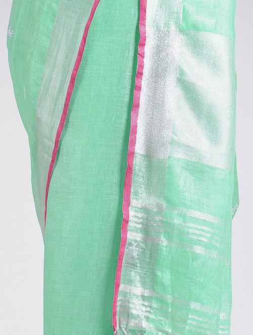 Pink and silver border with small floral butties, party and festive wear, crisp, shop on www.sonalkabra.com