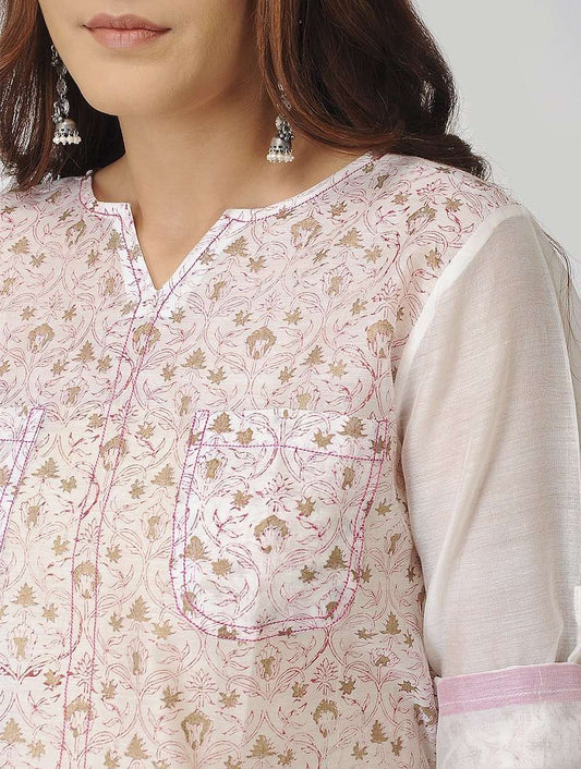 Gold and Pink shirt Shirt The Neem Tree Sonal Kabra Buy Shop online premium luxury fashion clothing natural fabrics sustainable organic hand made handcrafted artisans craftsmen