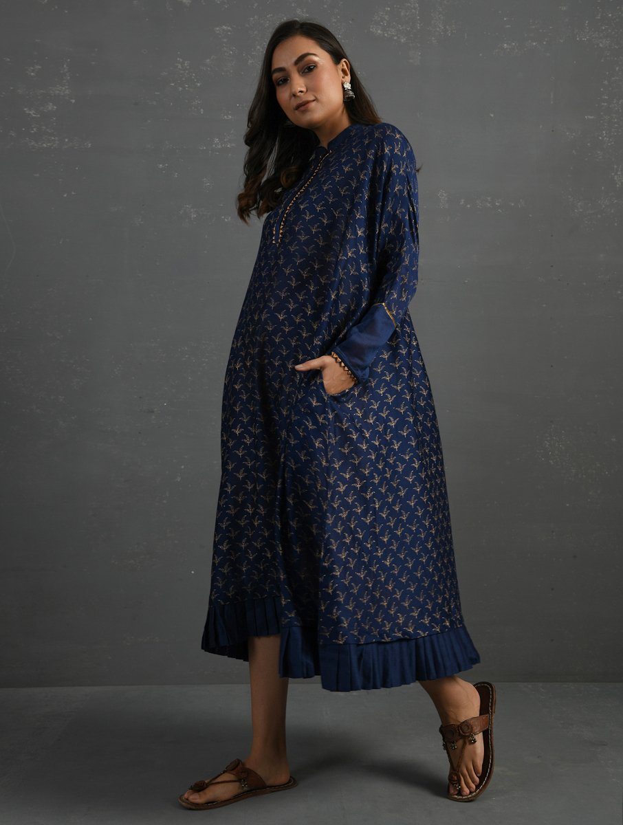Indigo Block Printed Handwoven Chanderi Kurta Dress The Neem Tree Sonal Kabra Buy Shop online premium luxury fashion clothing natural fabrics sustainable organic hand made handcrafted artisans craftsmen