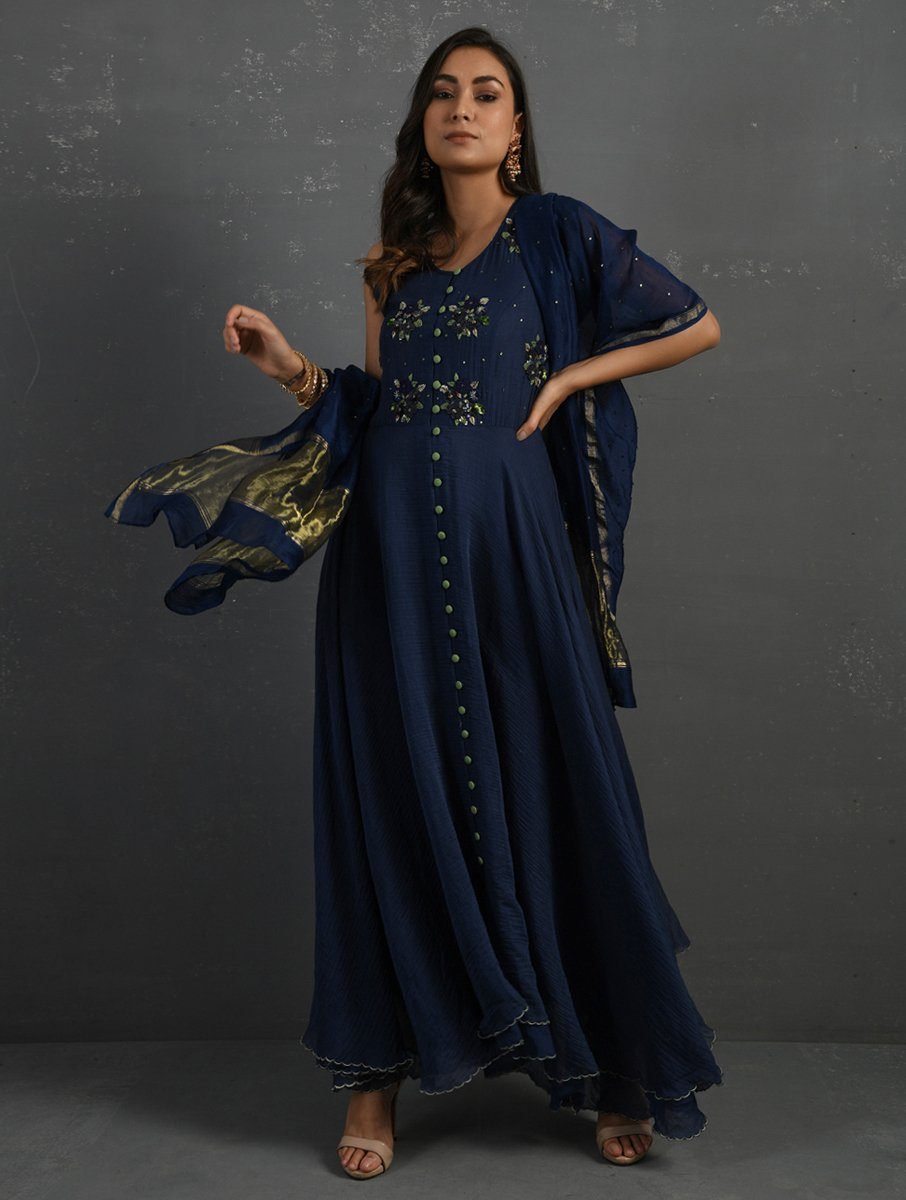 Indigo Sequenced Dupatta Dupatta & Stoles Sonal Kabra Sonal Kabra Buy Shop online premium luxury fashion clothing natural fabrics sustainable organic hand made handcrafted artisans craftsmen