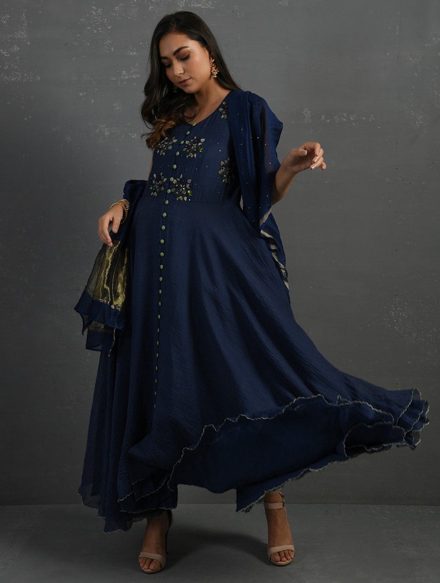 Indigo Sequenced Dupatta Dupatta & Stoles Sonal Kabra Sonal Kabra Buy Shop online premium luxury fashion clothing natural fabrics sustainable organic hand made handcrafted artisans craftsmen