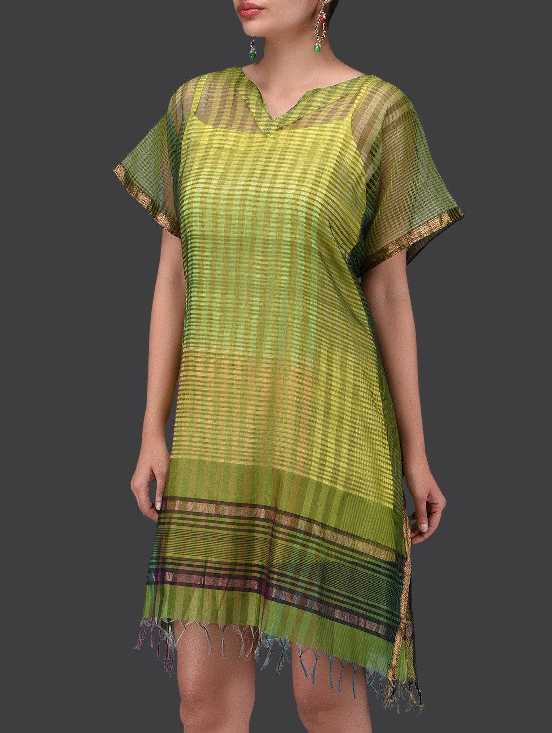 Lime green kaftan dress Dress Sonal Kabra Sonal Kabra Buy Shop online premium luxury fashion clothing natural fabrics sustainable organic hand made handcrafted artisans craftsmen