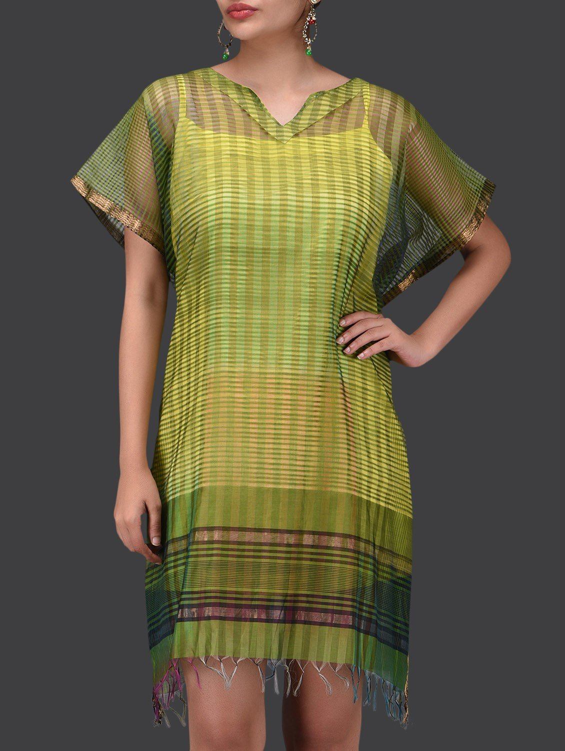 Lime green kaftan dress Dress Sonal Kabra Sonal Kabra Buy Shop online premium luxury fashion clothing natural fabrics sustainable organic hand made handcrafted artisans craftsmen