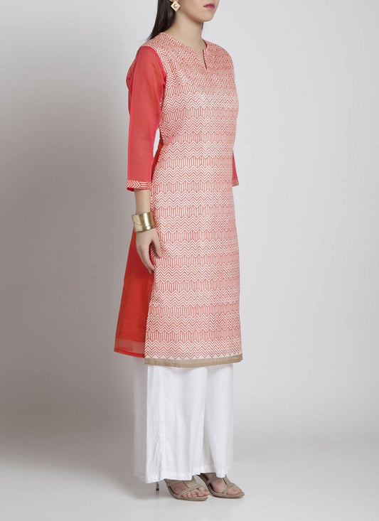 Pink block print kurta Kurta Sonal Kabra Sonal Kabra Buy Shop online premium luxury fashion clothing natural fabrics sustainable organic hand made handcrafted artisans craftsmen