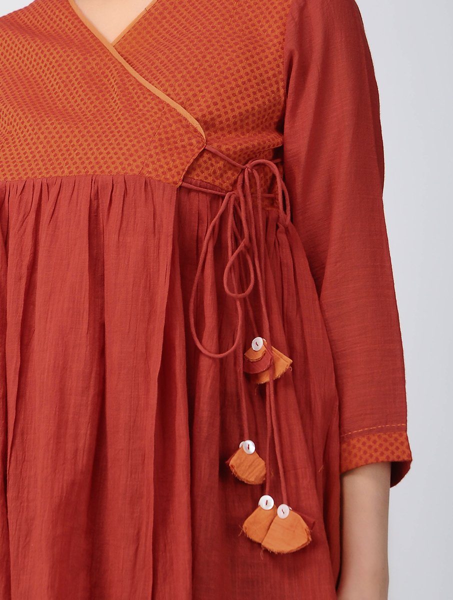 Red angarakha top Top The Neem Tree Sonal Kabra Buy Shop online premium luxury fashion clothing natural fabrics sustainable organic hand made handcrafted artisans craftsmen